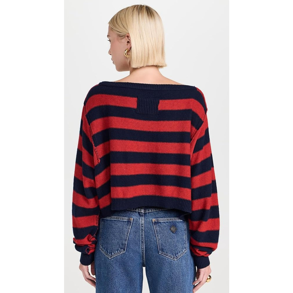 Free People We The Free Into The Blue Pullover Sweater NWT Navy Red Stripe - Picture 2 of 3